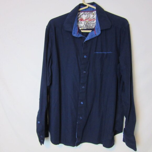 Robert Graham Navy Blue Long Sleeve Button Up Shirt Men's Medium Collared Basic - Picture 1 of 5